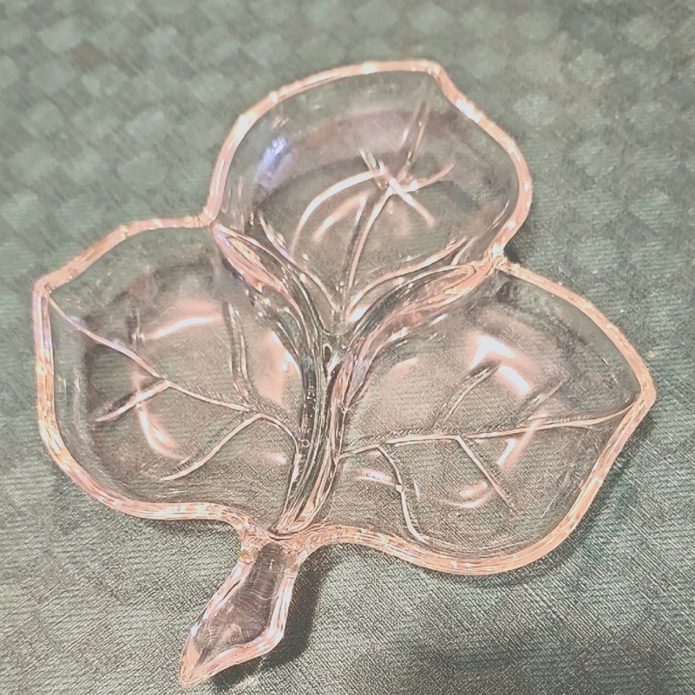 Hazel Atlas Clear Leaf-Shaped Glass Candy/Nut Dish